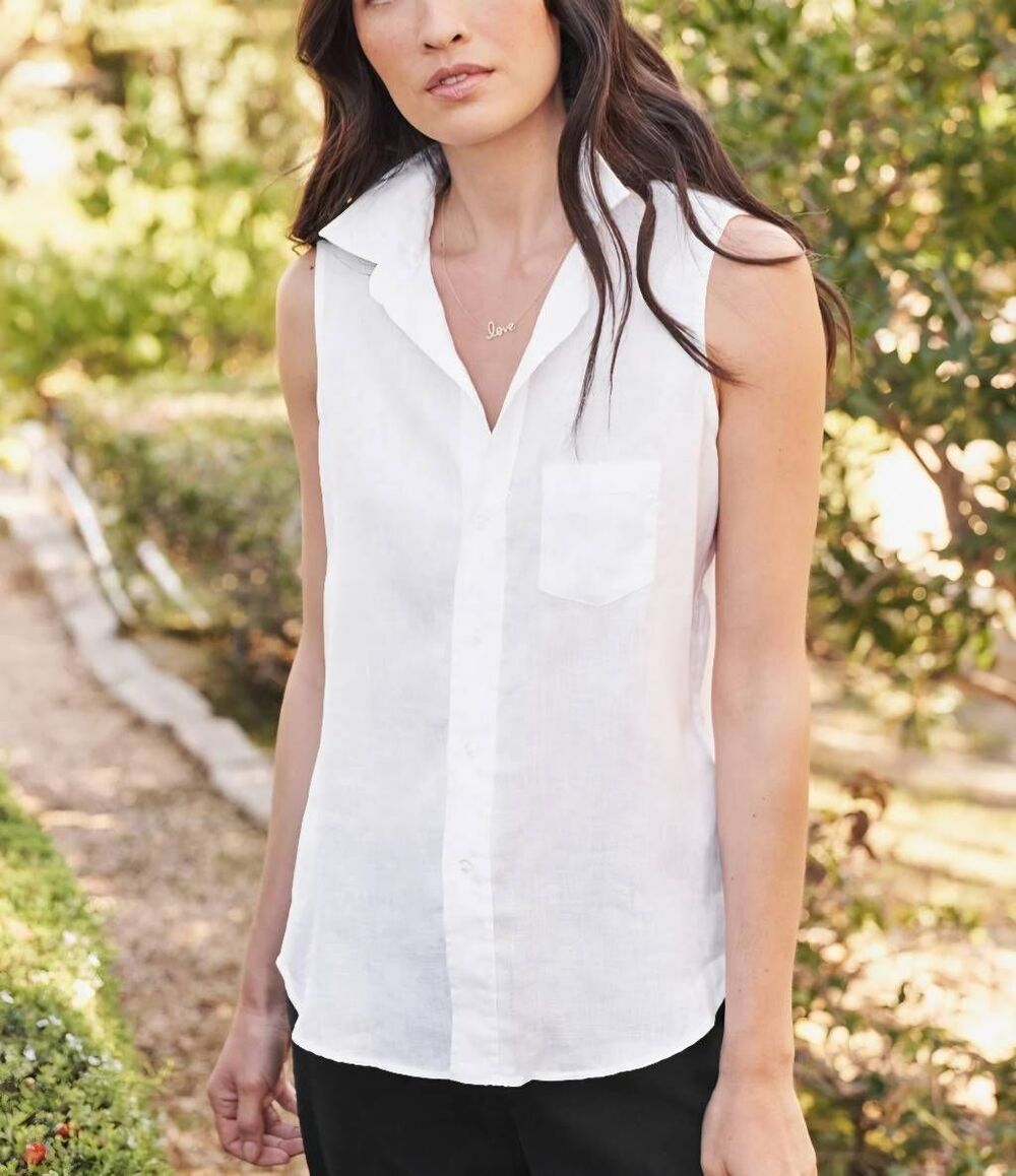 Frank&Eileen FIONA White Sleeveless Classic Linen button down sz XL